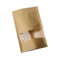 Zip Lock Kraft Paper Plastic Stand Up Bag With Clear Window Recyclable Zipper Seal Food Package Bags